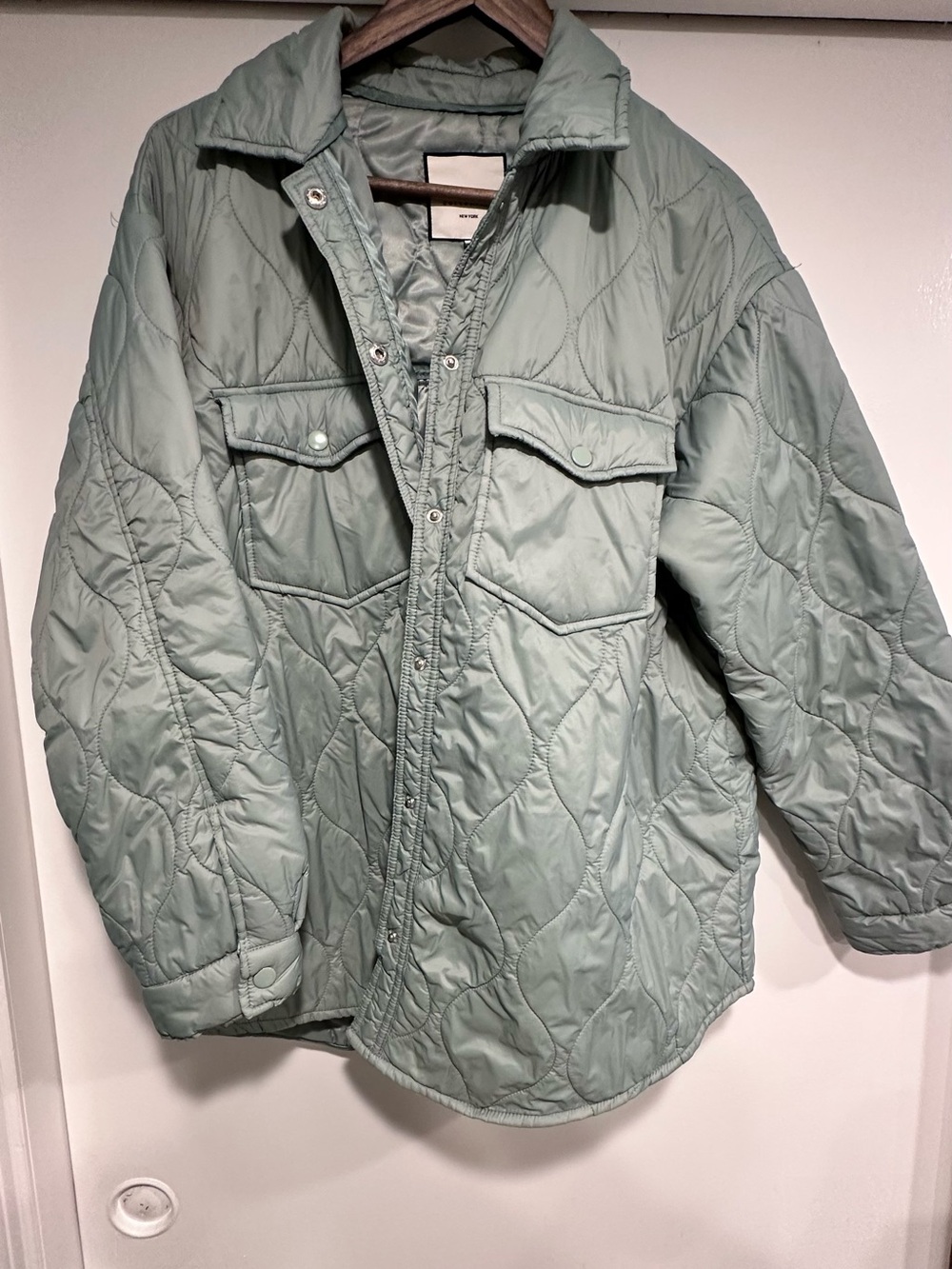 Bagatelle Quilted Shacket in Light Sage Green